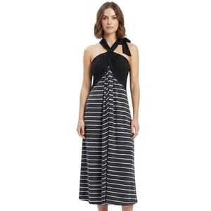 Concepts Halter Midi Dress Black White Stripes Plus Size XL